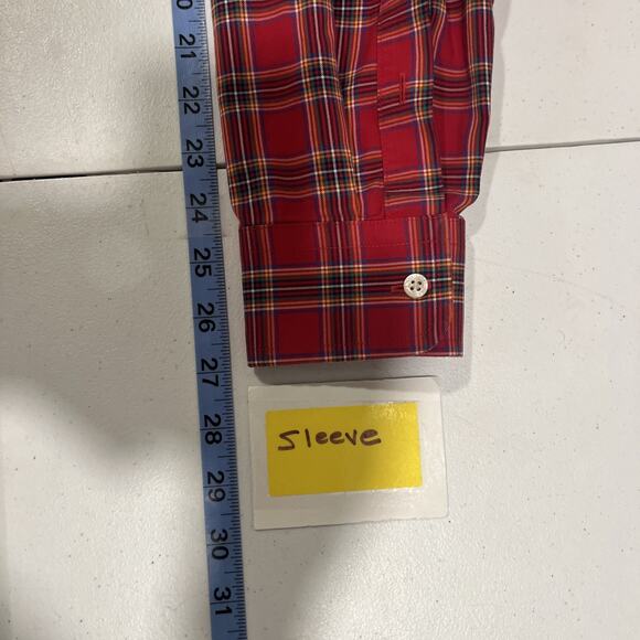Lands End Cotton Mens Traditional Fit Red Plaid Button Up - Picture 9 of 12